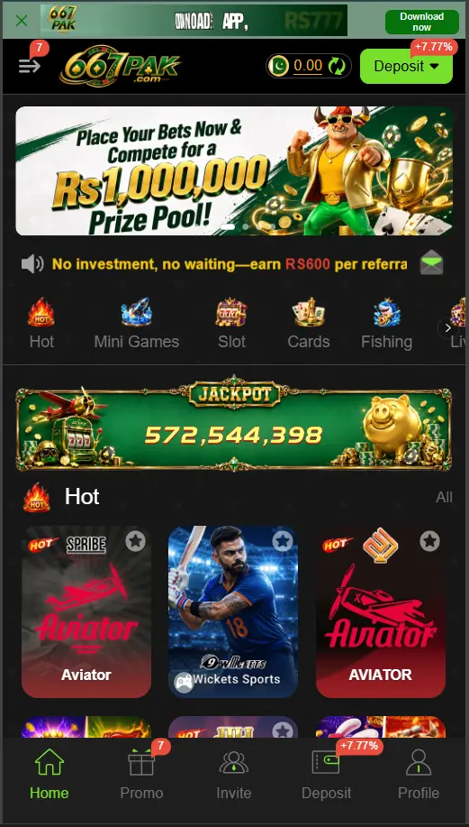 667Pak Game home screen on Android