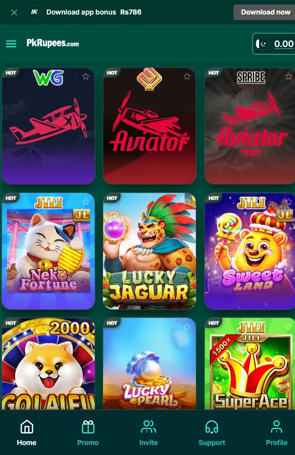 PKRupees Game categories available for Android users