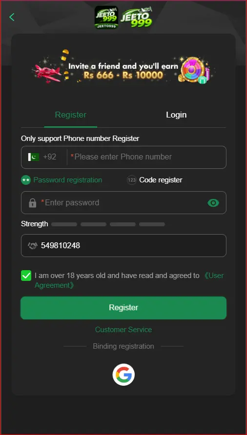 Register Jeeto999 Game APk