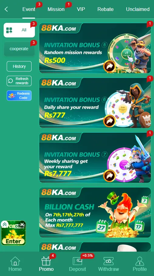 88KA bonus and promotion section