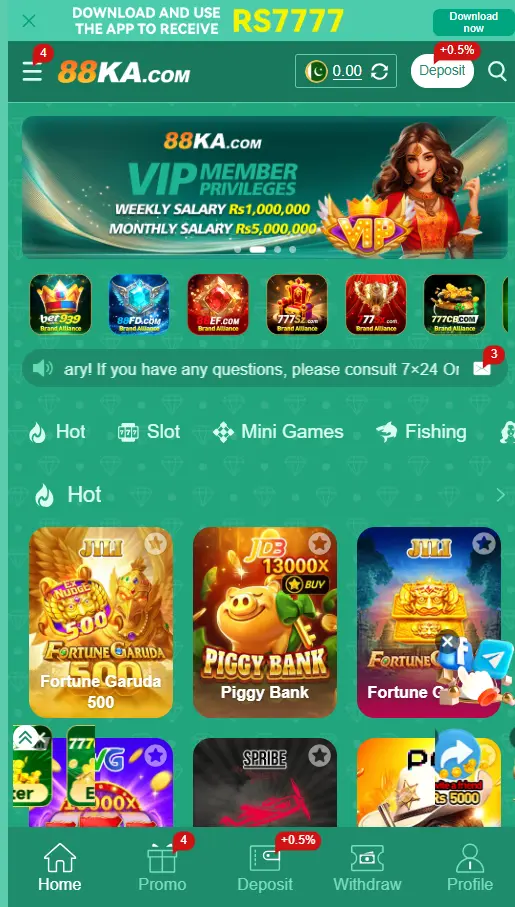 88KA Game home screen on Android