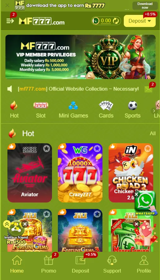MF777 Game home page for Android users in Pakistan